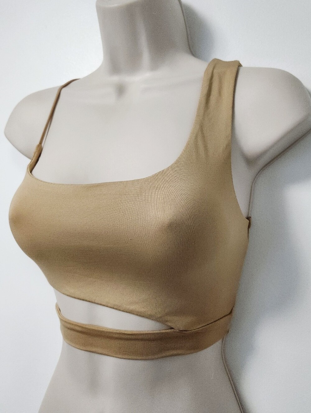 Asymmetrical Beige Crop Bralette Top size S - Picture 3 of 7